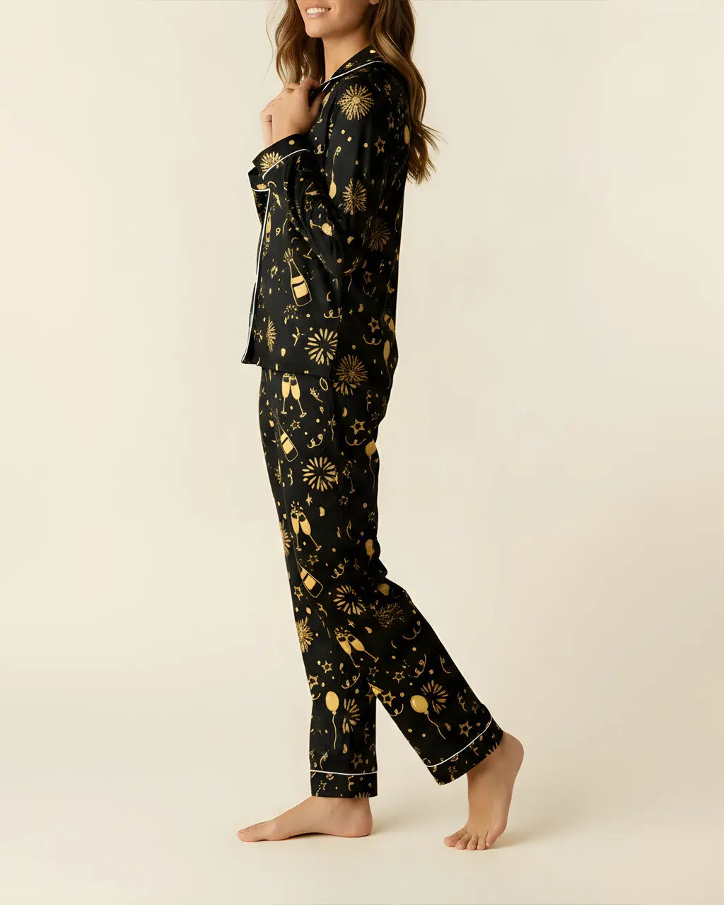 Champagne Firework Print Pajama Set OMFORT
