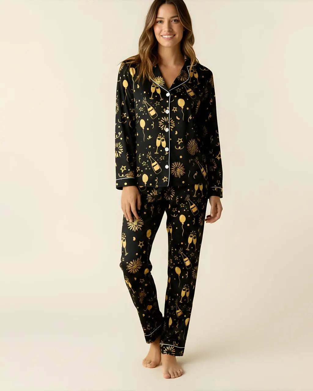 Champagne Firework Print Pajama Set OMFORT
