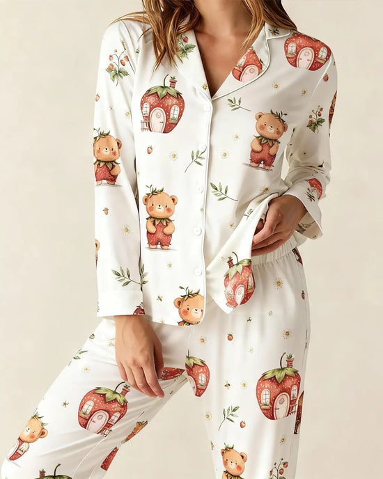 Strawberry House Bear Print Pajama Set OMFORT