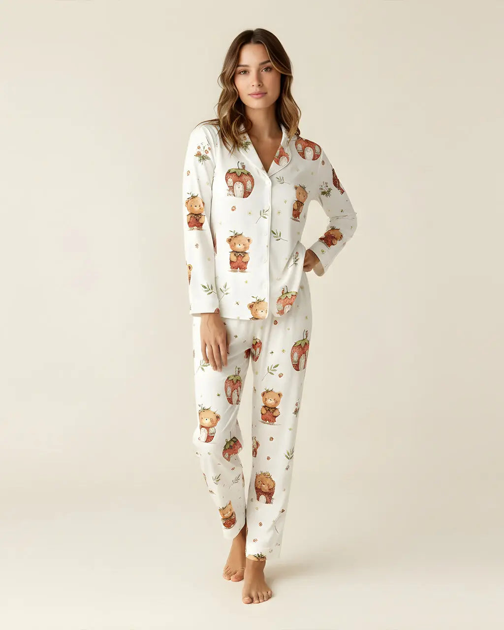 Strawberry House Bear Print Pajama Set OMFORT