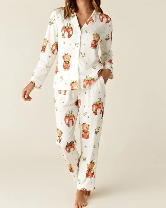 Strawberry House Bear Print Pajama Set OMFORT