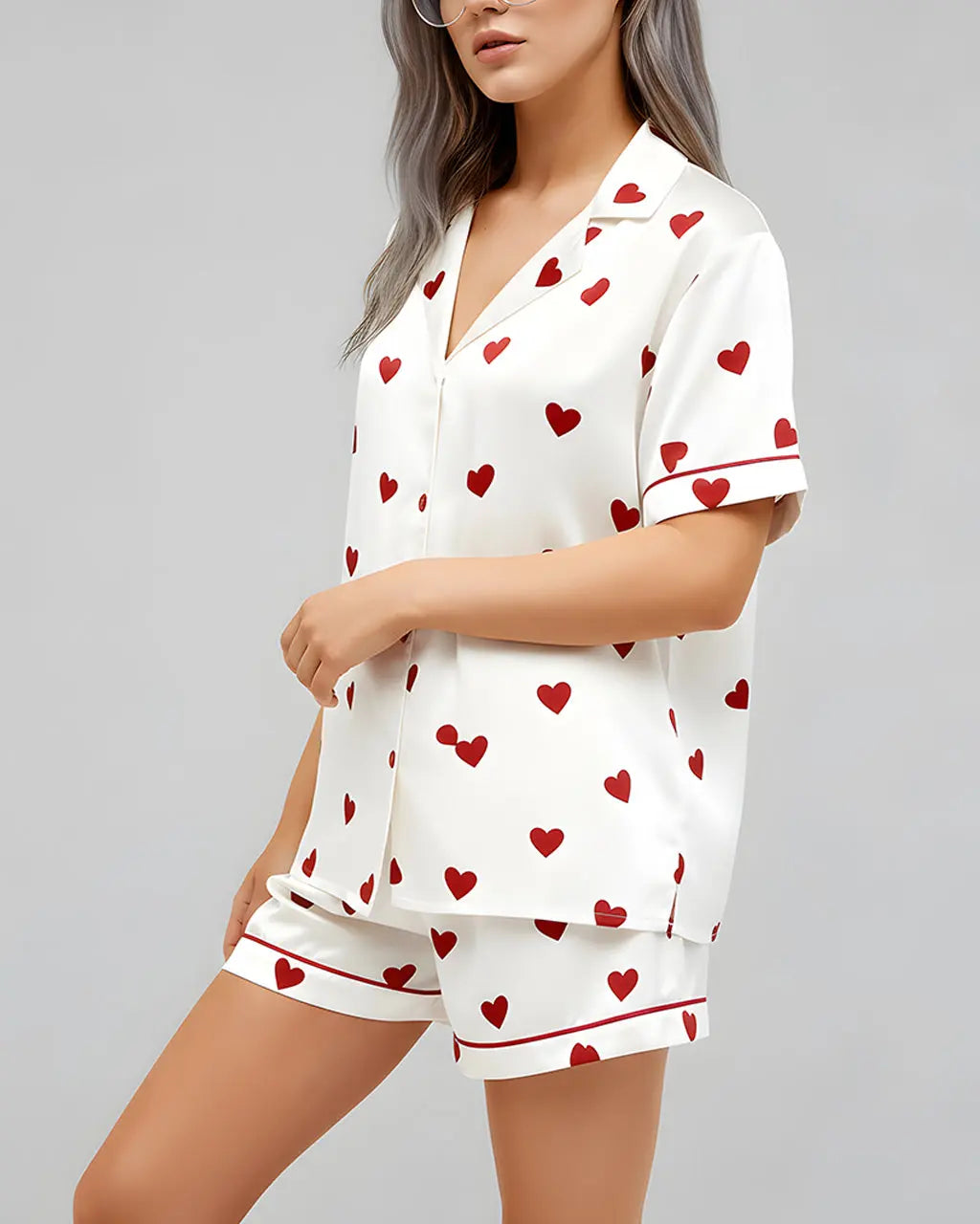 Valentines Day Hearts Print Pajama Set OMFORT