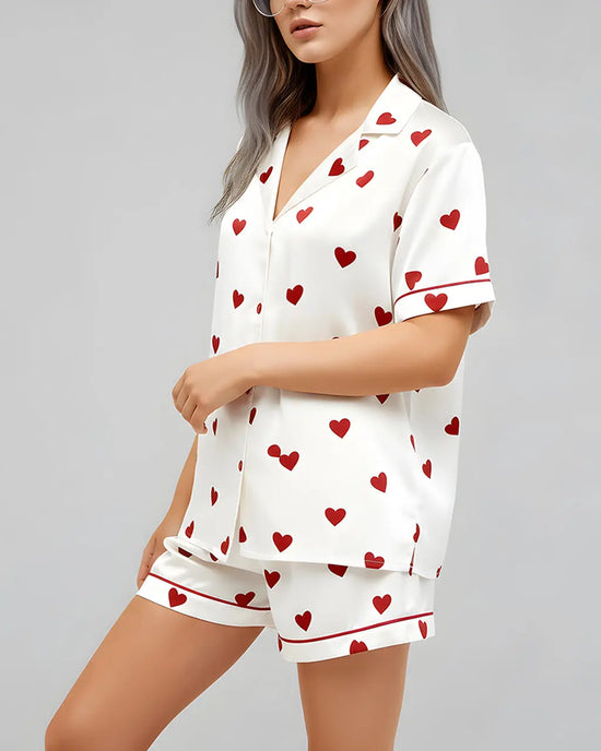 Valentines Day Hearts Print Pajama Set OMFORT
