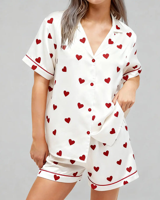 Valentines Day Hearts Print Pajama Set OMFORT