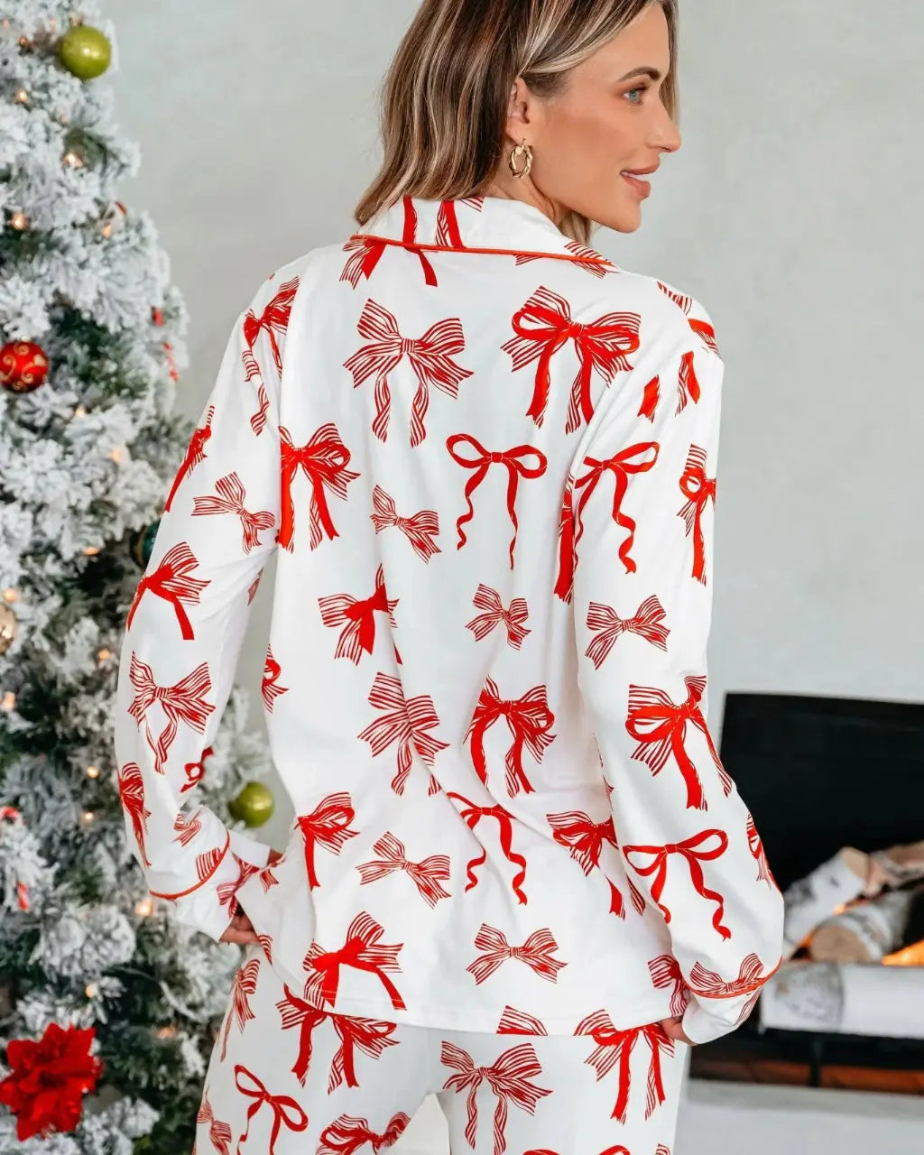 Buttery Soft Red Bow Print Pajama Set OMFORT