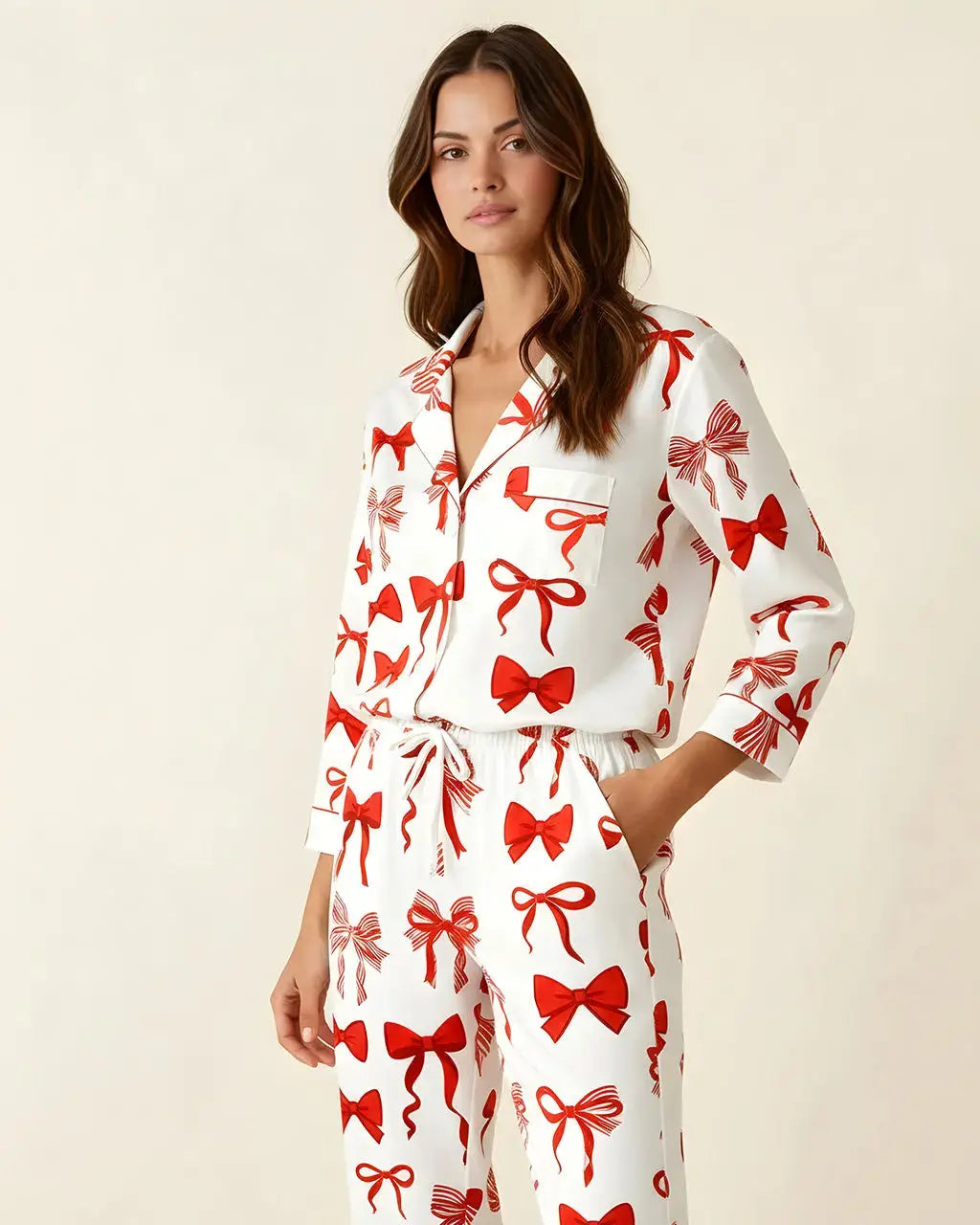 Buttery Soft Red Bow Print Pajama Set OMFORT