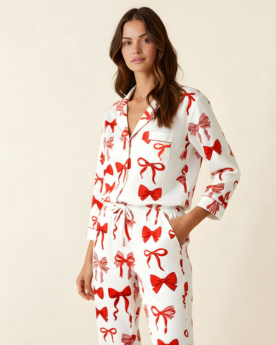 Buttery Soft Red Bow Print Pajama Set OMFORT