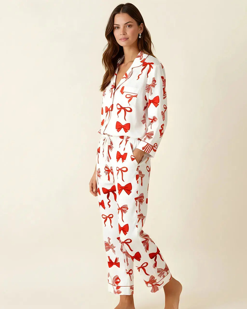 Buttery Soft Red Bow Print Pajama Set OMFORT