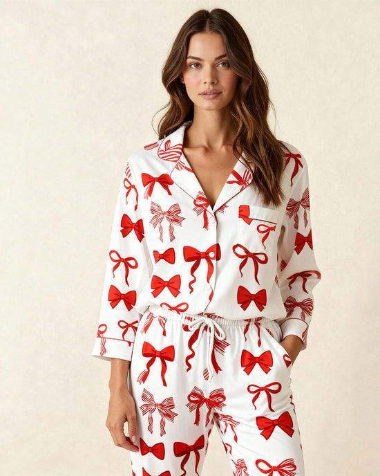 Buttery Soft Red Bow Print Pajama Set OMFORT