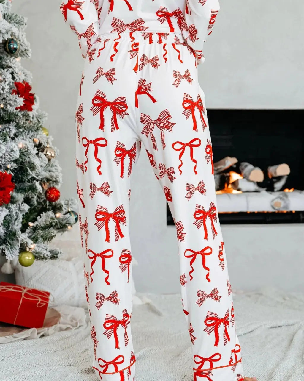 Buttery Soft Red Bow Print Pajama Set OMFORT