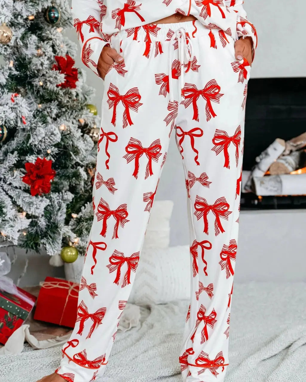 Buttery Soft Red Bow Print Pajama Set OMFORT