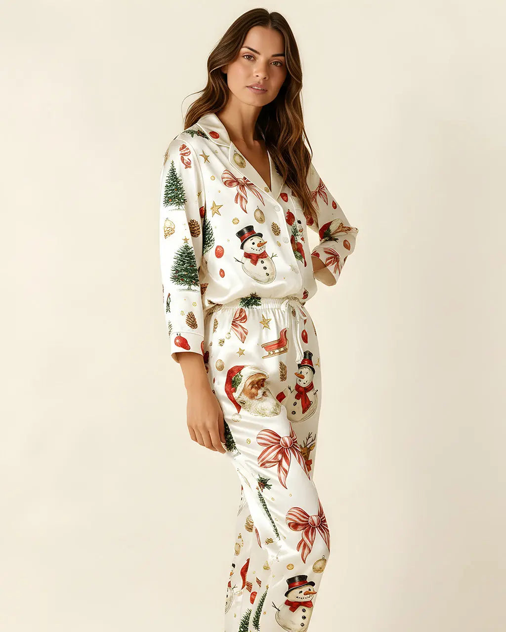 Santa Claus Snowman Satin Pajama Set OMFORT