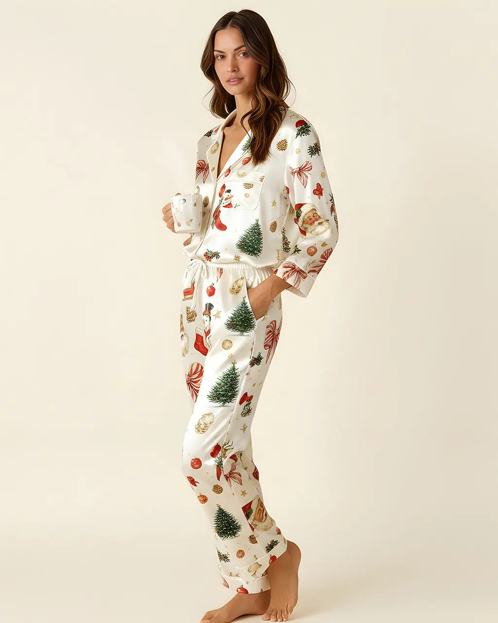 Santa Claus Snowman Satin Pajama Set OMFORT