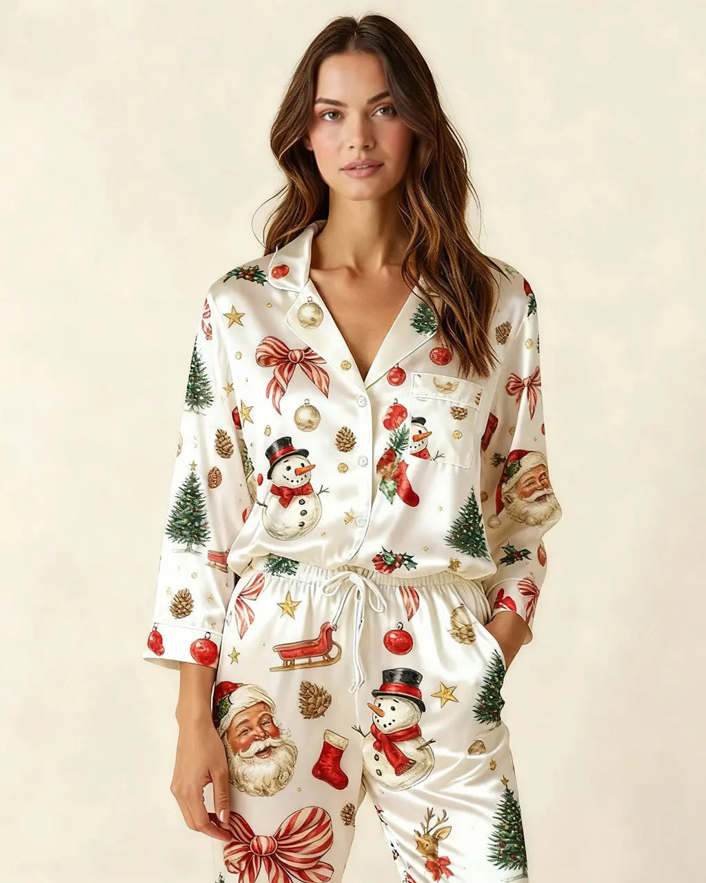 Santa Claus Snowman Satin Pajama Set OMFORT