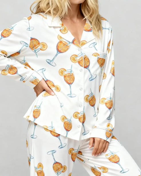Aperol Spritz Drink Print Pajama Set OMFORT