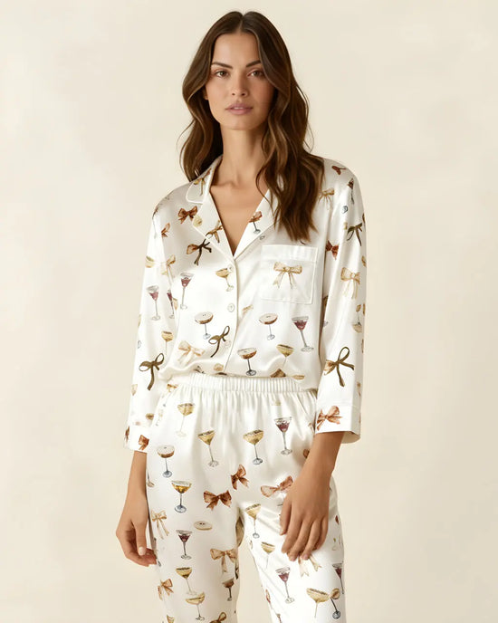 Espresso Martini Bow Satin Pajama Set OMFORT