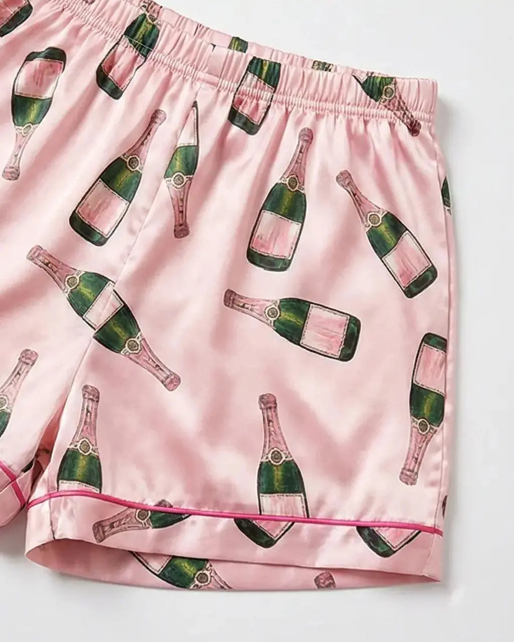 Champagne Bottle Short Sleeve Satin Pajama Set OMFORT