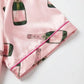Champagne Bottle Short Sleeve Satin Pajama Set OMFORT