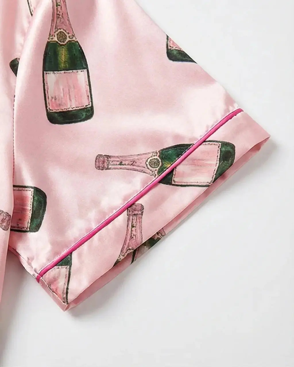 Champagne Bottle Short Sleeve Satin Pajama Set OMFORT