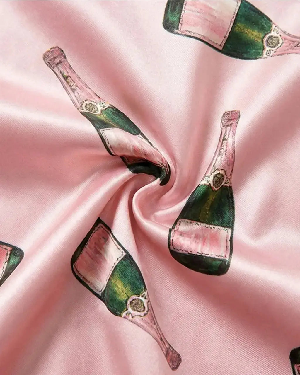 Champagne Bottle Short Sleeve Satin Pajama Set OMFORT