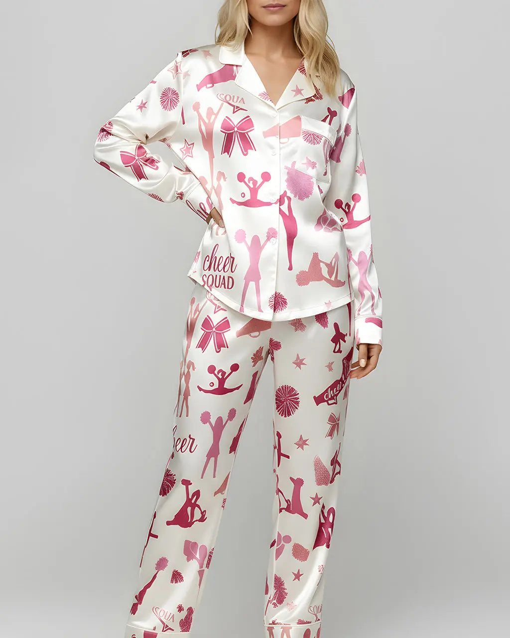 Cheerleading Pattern Satin Pajama Set OMFORT