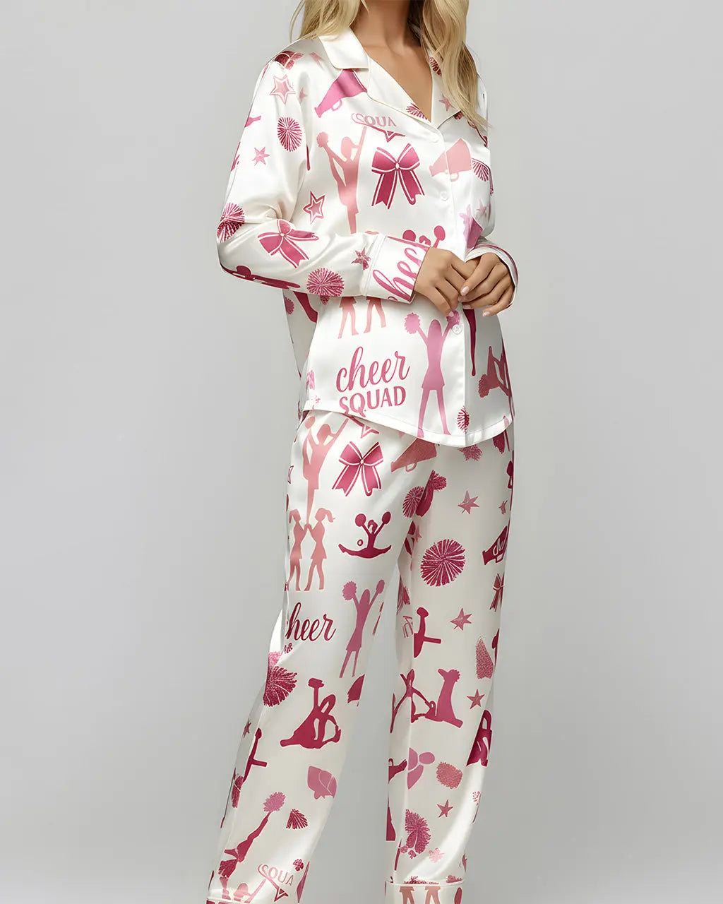 Cheerleading Pattern Satin Pajama Set OMFORT