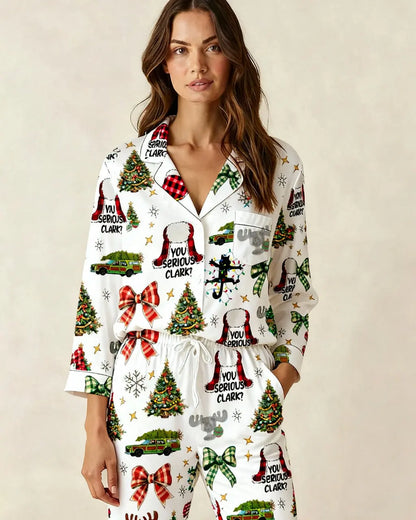Christmas You Serious Clark Print Pajama Set OMFORT