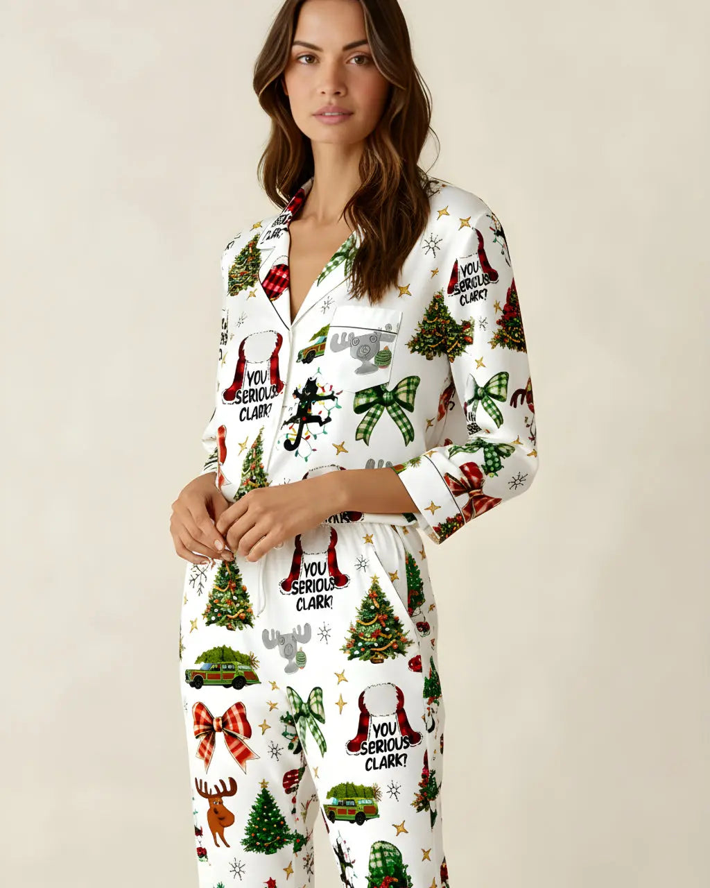 Christmas You Serious Clark Print Pajama Set OMFORT