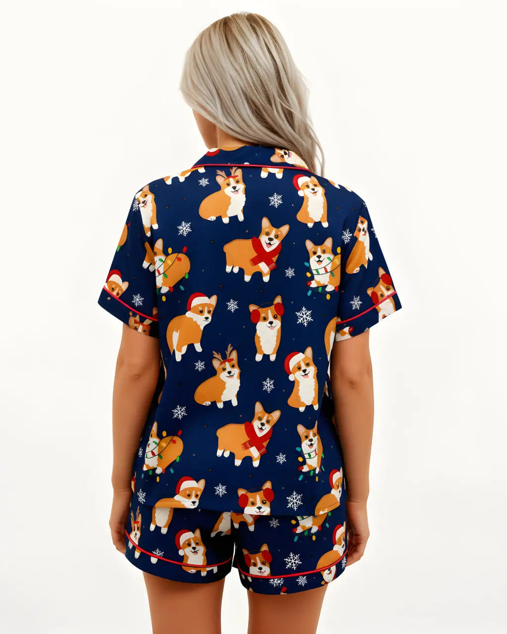 Christmas Corgi Print Short Pajama Set OMFORT