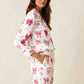 Bow Print Long Sleeve Lapel Pajama Set OMFORT