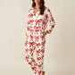 Bow Print Button Front Satin Pajama Set OMFORT