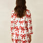 Bow Print Button Front Satin Pajama Set OMFORT