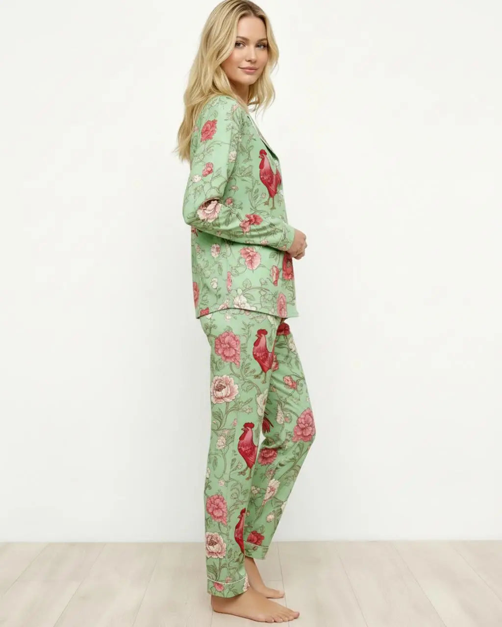 Vintage Rooster Floral Print Pajama Set OMFORT