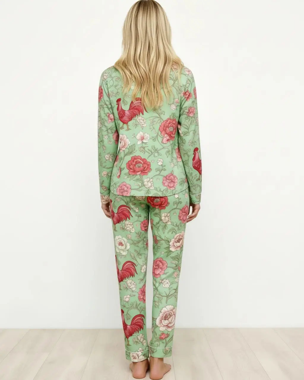 Vintage Rooster Floral Print Pajama Set OMFORT