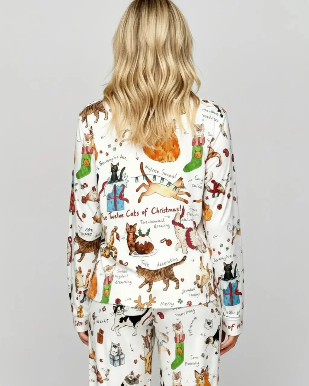 Christmas Cats Print Pajama Set OMFORT