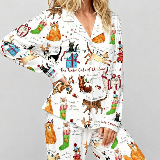 Christmas Cats Print Pajama Set OMFORT