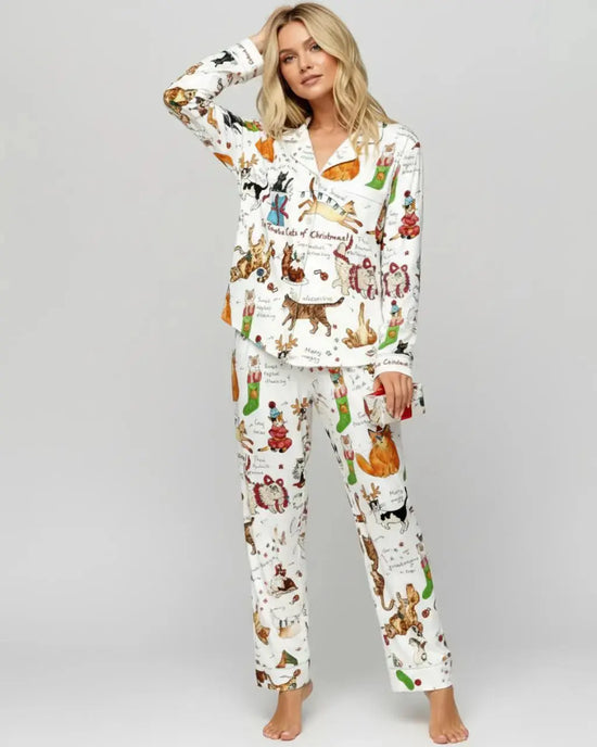 Christmas Cats Print Pajama Set OMFORT