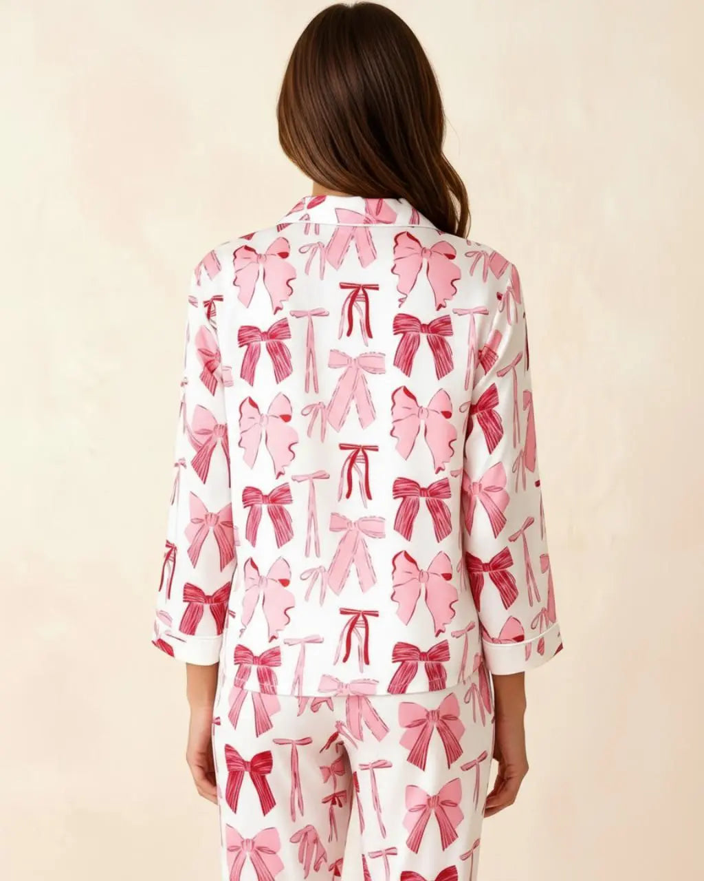 Valentine's Day Bow Satin Pajama Set OMFORT