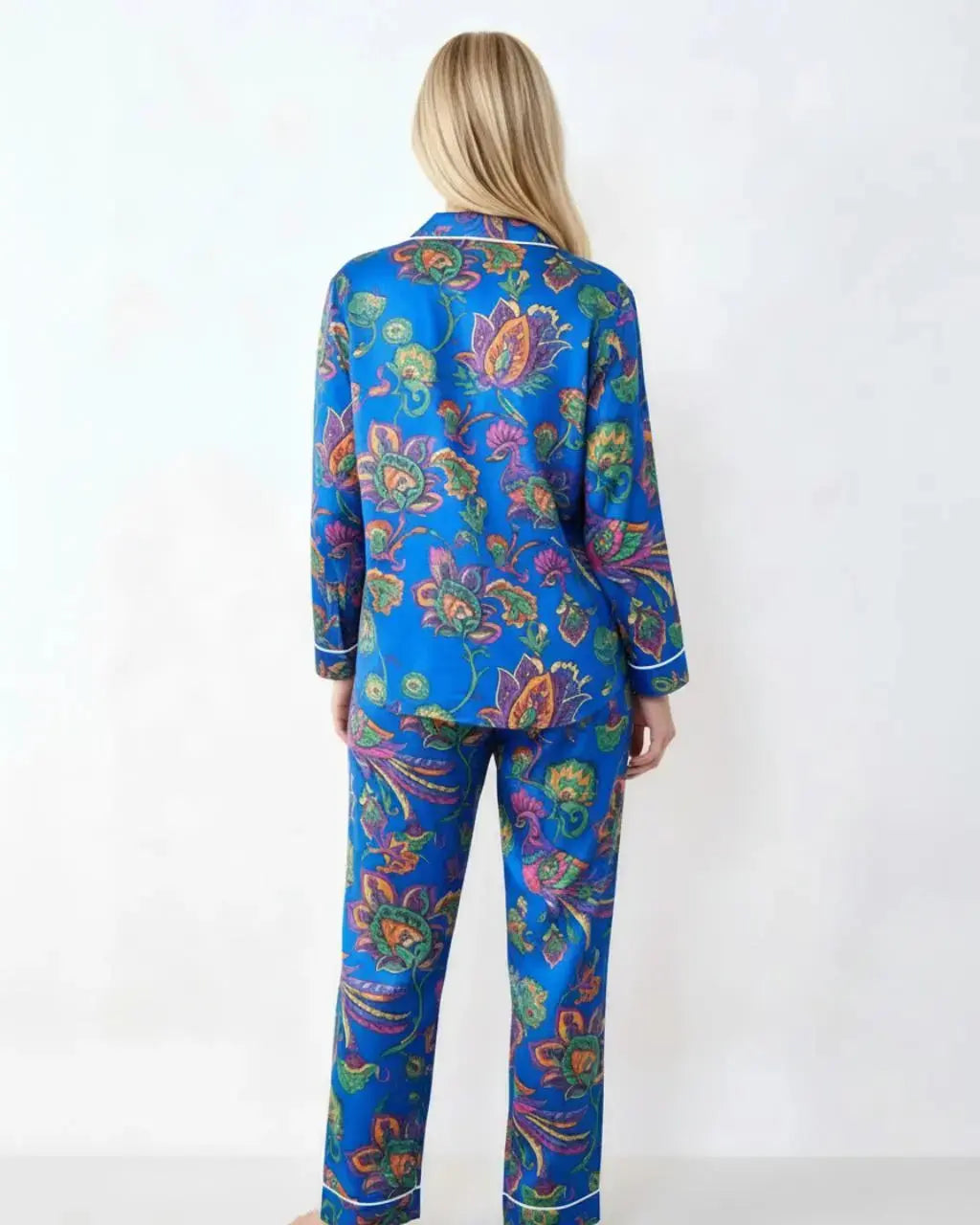 Vintage Peacock Floral Satin Pajama Set OMFORT