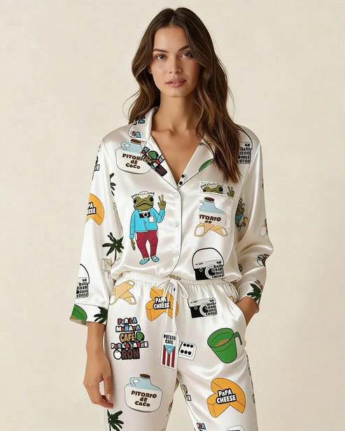Baile Inolvidable Puerto Rico Satin Pajama Set OMFORT