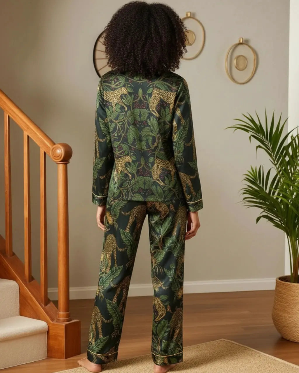 Retro Leopard Jungle Plant Pajama Set OMFORT