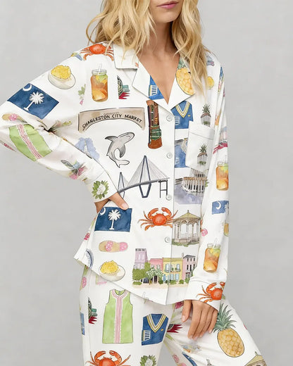 Charleston Travel Print Pajama Set OMFORT