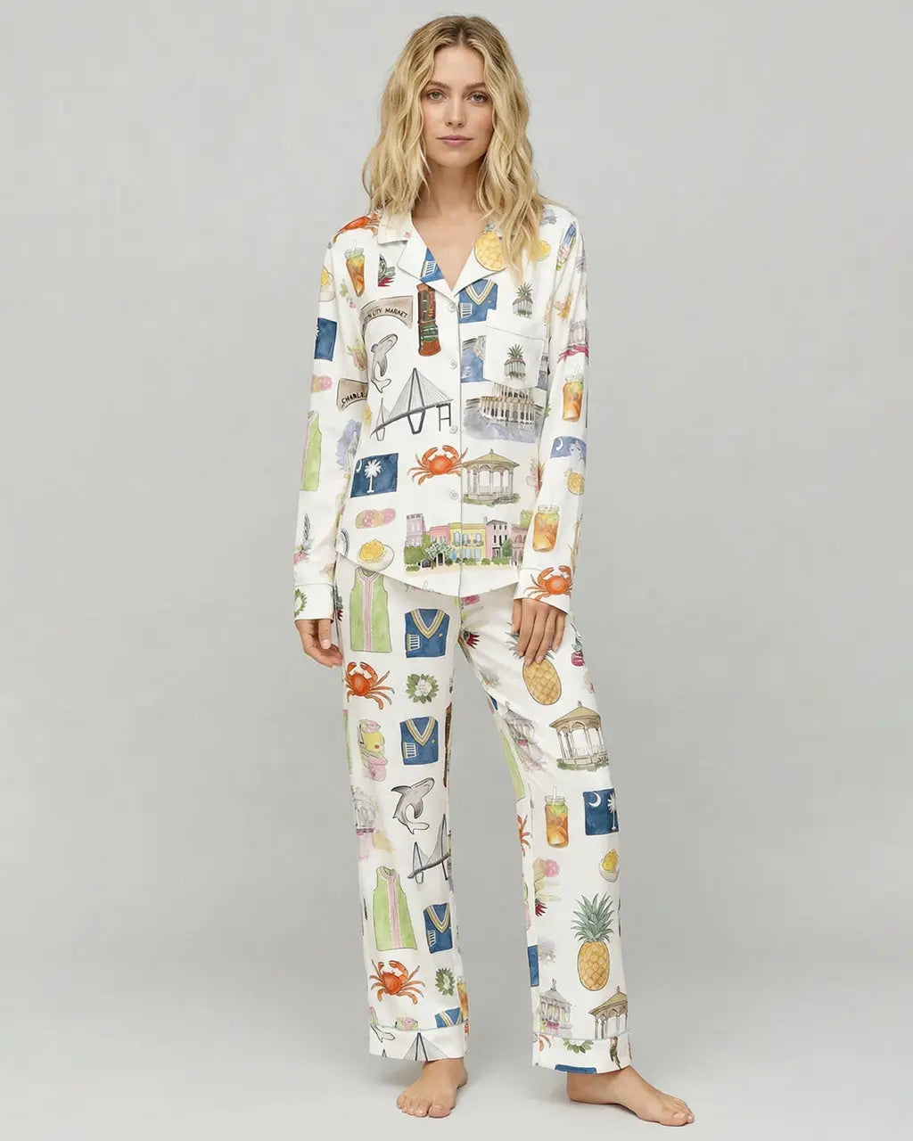 Charleston Travel Print Pajama Set OMFORT