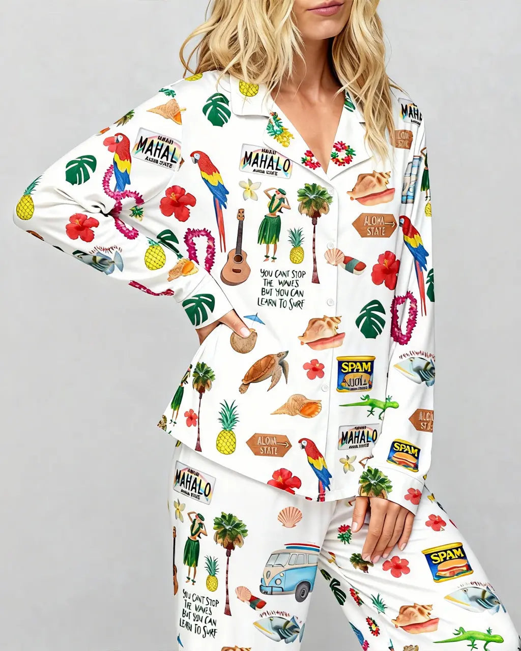 Hawaii Planner Travel Satin Pajama Set OMFORT