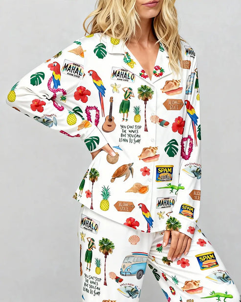 Hawaii Planner Travel Satin Pajama Set OMFORT