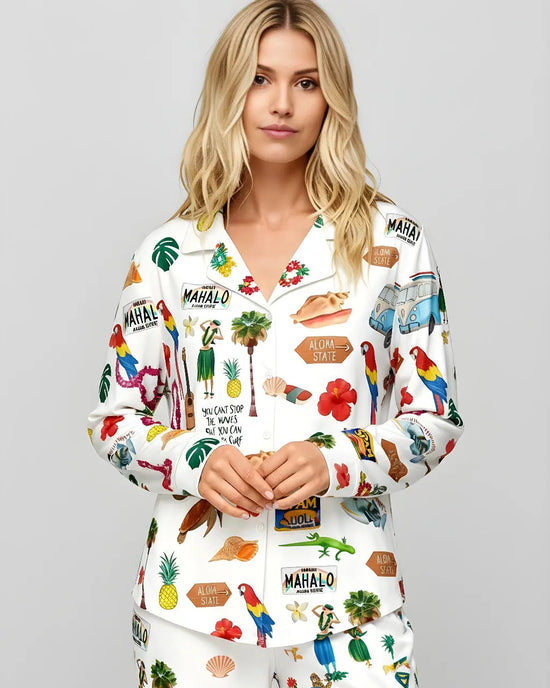 Hawaii Planner Travel Satin Pajama Set OMFORT