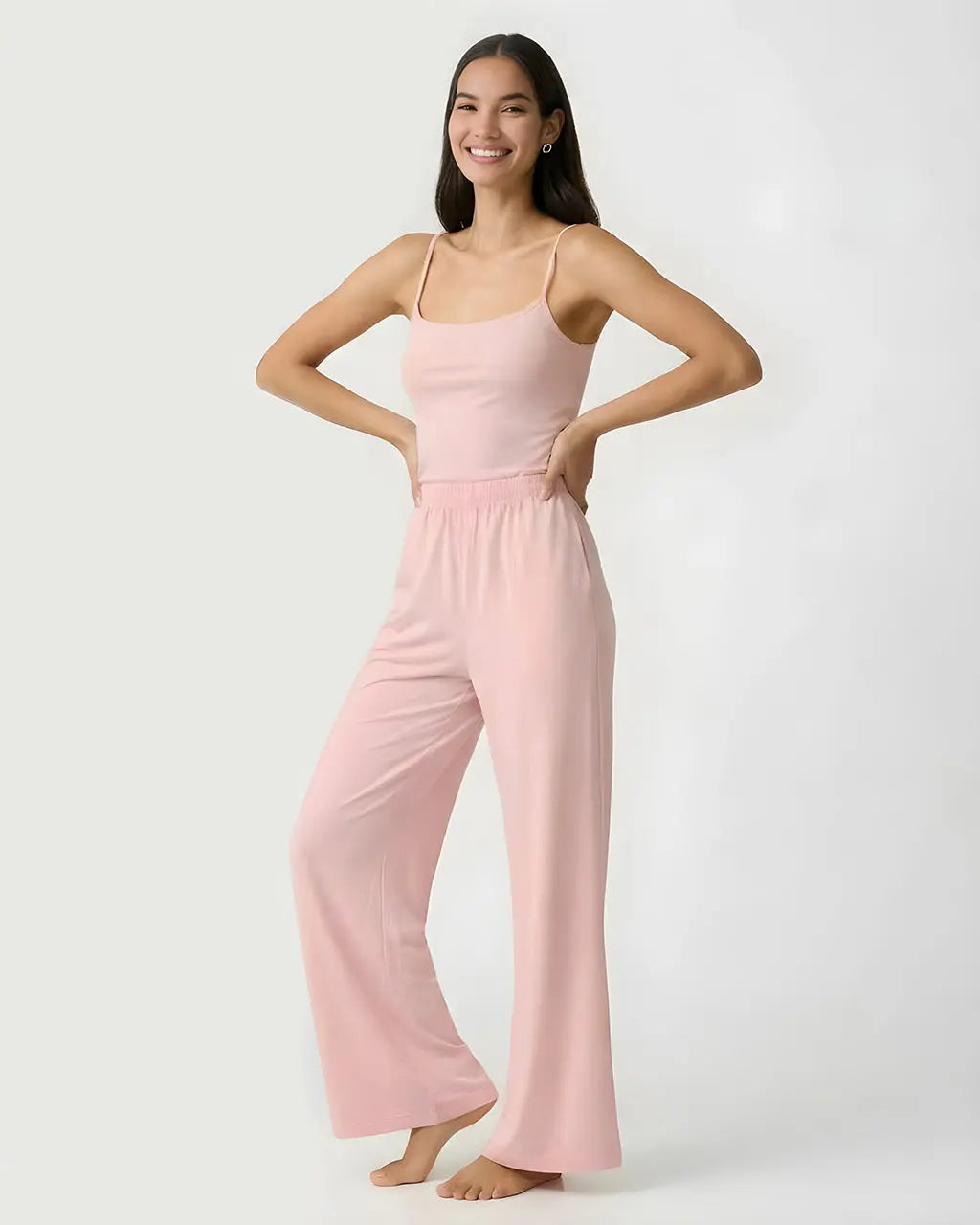 Casual Pink Cami Top and Pants Set OMFORT