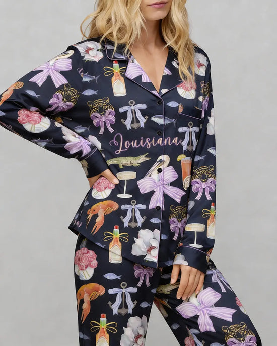 Louisiana Preppy Girl Satin Pajama Set OMFORT