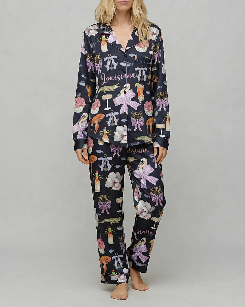 Louisiana Preppy Girl Satin Pajama Set OMFORT