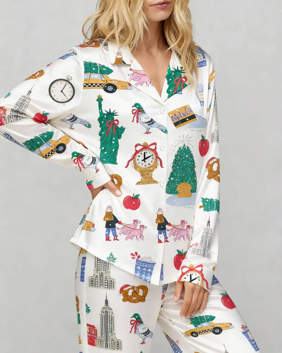 New York City Christmas Satin Pajama Set OMFORT